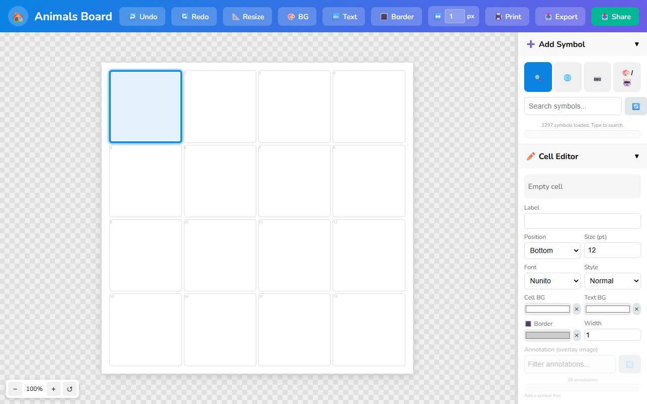 The Cell Editor panel showing all available options